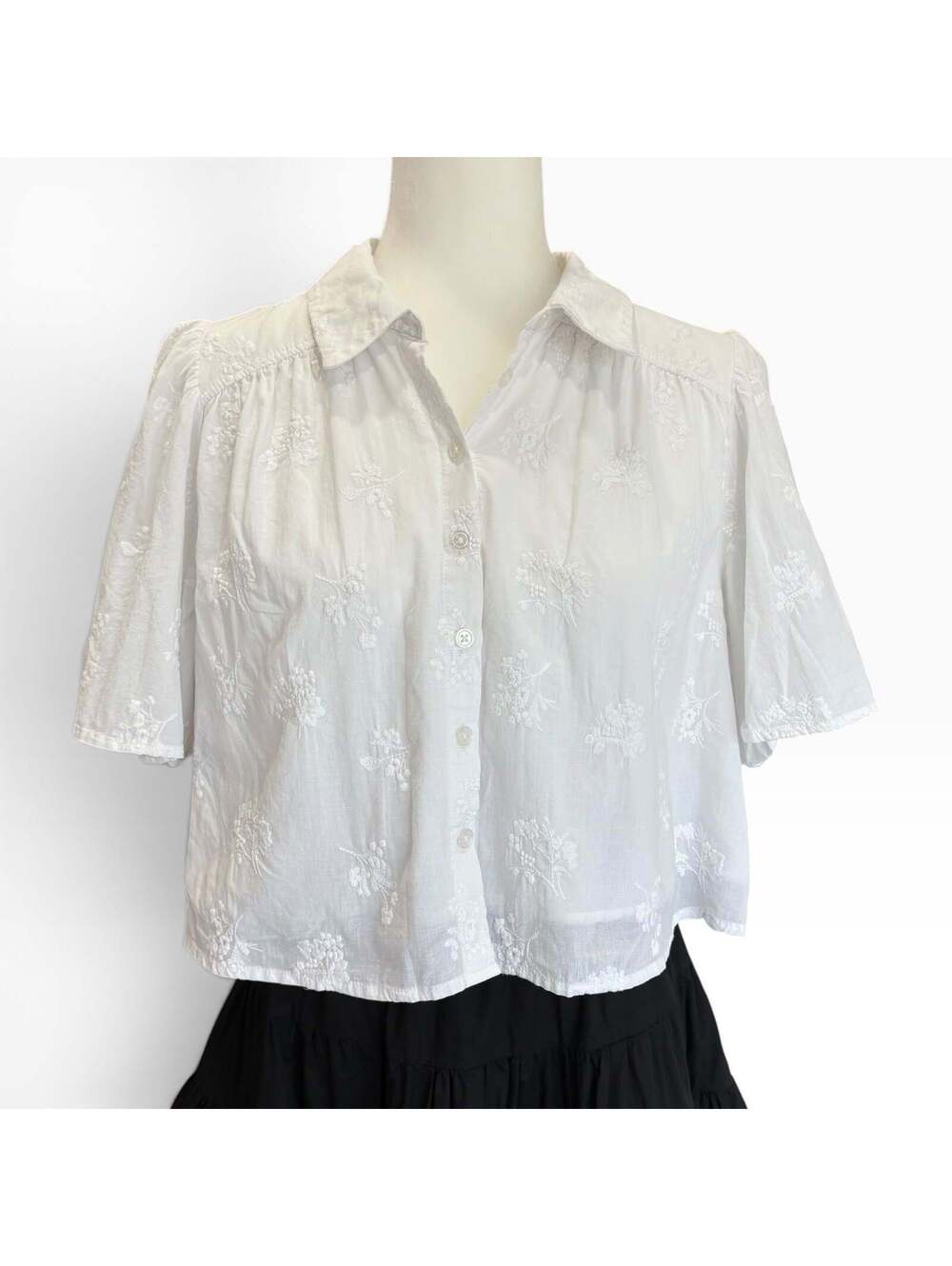 Caroline Constas White 100% Cotton Floral Eyelet Embroidered Crop Blouse SizeM